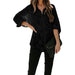 Color-Black-Thin Lapels Shirt Women Autumn Summer Solid Color Start Long Sleeve Shirt-Fancey Boutique