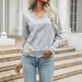 Color-Women Wear Autumn Inner Wear Loose Gray Long Sleeves Lace Sweater-Fancey Boutique