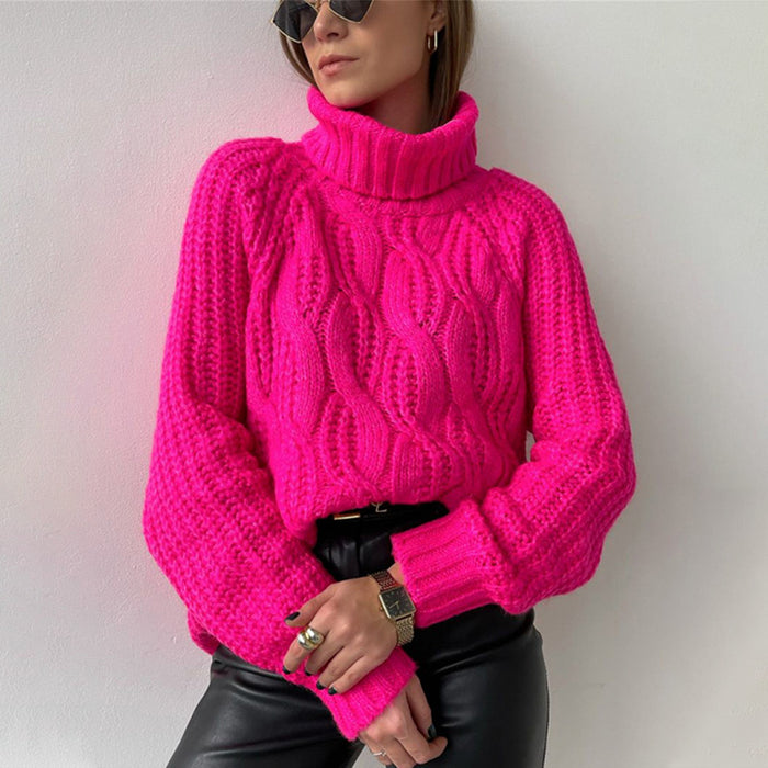 Color-Street Autumn Winter Graceful Fashionable Casual Turtleneck Knitted Pullover Long Sleeve Women Sweater-Fancey Boutique