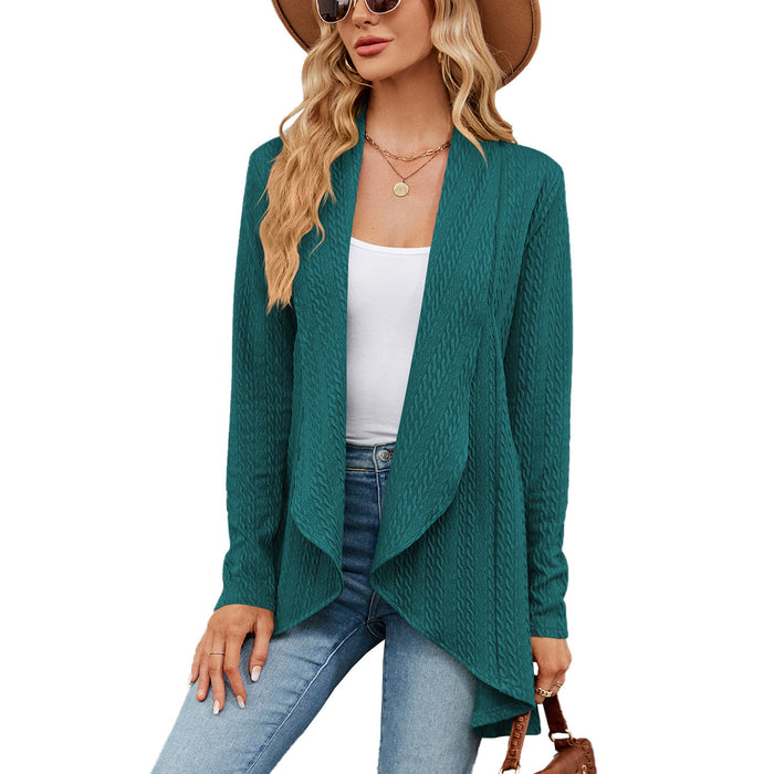 Color-Peacock green-Autumn Winter Long Sleeve Solid Color Loose Cardigan Top Women Knitting Coat-Fancey Boutique