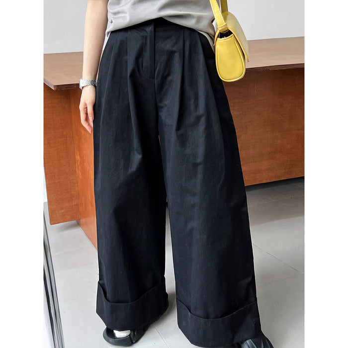 Color-Washed Cotton Work Pant Trousers Women Summer Slimming Slim Fit Casual Curling Wide Leg Pants-Fancey Boutique