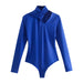 Color-Blue-Clothing Spring Sexy Bow Tie Hollow Out Cutout out Expose Clavicle Long Sleeve Slim Bodysuit-Fancey Boutique