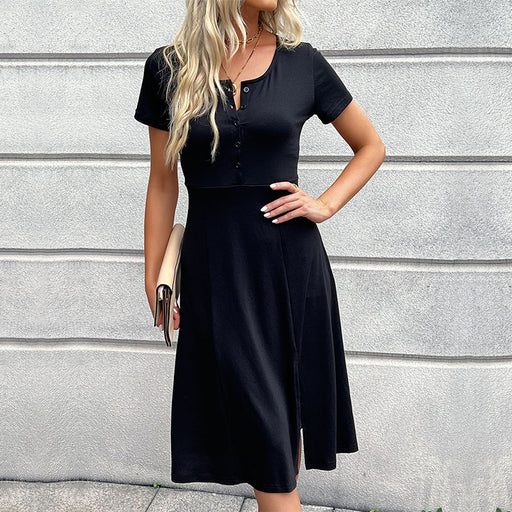 Color-Clothing Short Sleeve Split Women Clothing Dress-Fancey Boutique