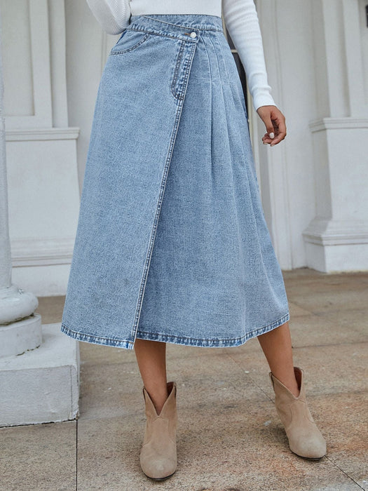 Color-Washed Blue-Women Clothing Casual Trend High Waist Slimming All Matching A line Split Denim Skirt-Fancey Boutique