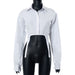 Color-White-Women Clothing Summer Solid Color Long Sleeve Short Irregular Asymmetric Sexy Shirt for Women-Fancey Boutique
