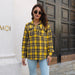 Color-Plaid Shirt Brushed Long Sleeve Mid-Length Loose Shirt Women Top Women Clothing-Fancey Boutique