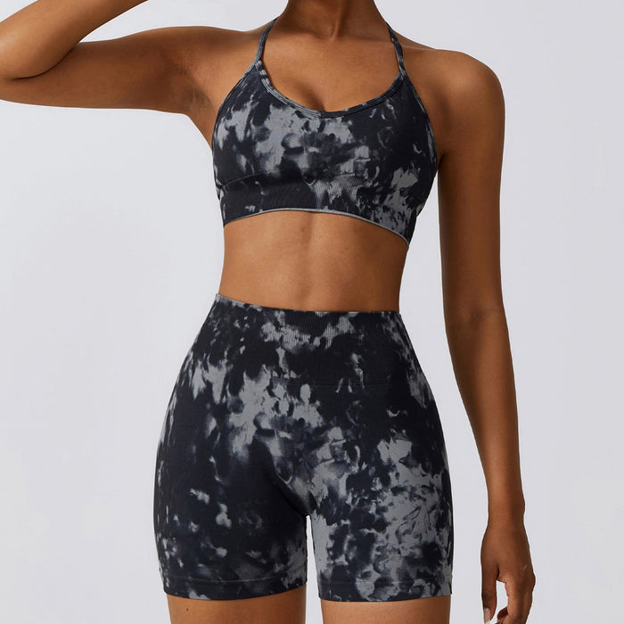 Color-Black and Gray Bra Shorts-Camouflage Printing Seamless Yoga Suit Quick Drying High Waist Running Fitness Tight Sports Suit-Fancey Boutique