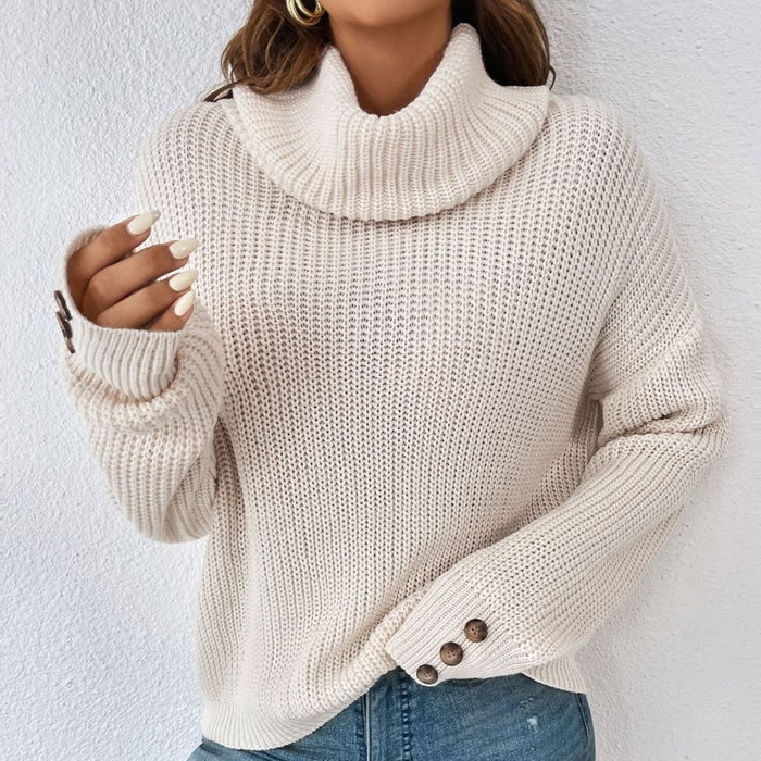 Color-Women Solid Color Women High Collar Thick Sweater Sweater-Fancey Boutique