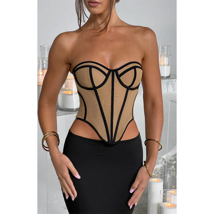 Color-Sexy Tube Top Backless Design Lines Contrast Color Waist Top for Women-Fancey Boutique
