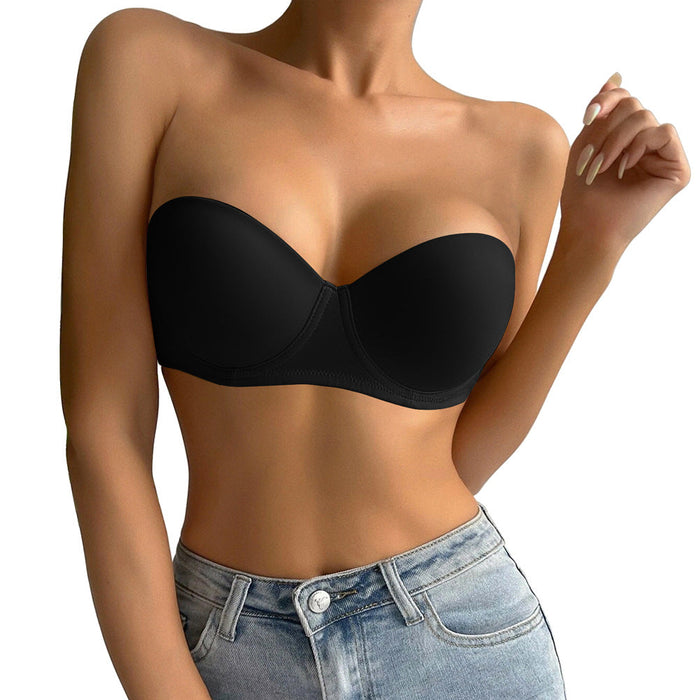 Color-Black-Large Cup Bra Half Cup Strapless Beauty Back Push Up Underwear Non Slip Glossy Surface Without A Scratch Top Support Tube Top Women-Fancey Boutique