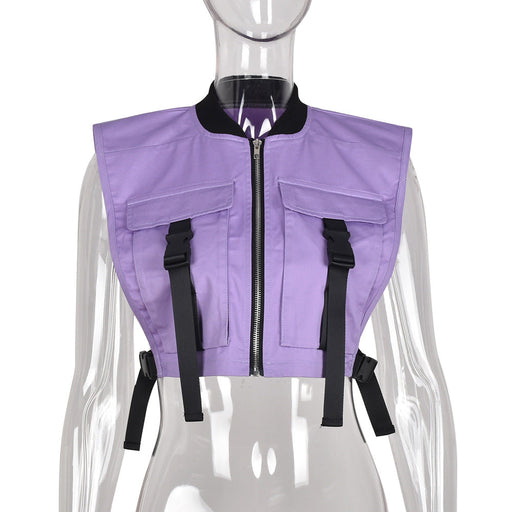Color-Purple-Summer Denim Wash School Bag Buckle Trendy Overalls Vest Top-Fancey Boutique