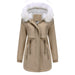 Color-Khaki-Women Winter Velvet Cotton Clothes Women Hooded Detachable Fur Collar Long Sleeve Parka-Fancey Boutique