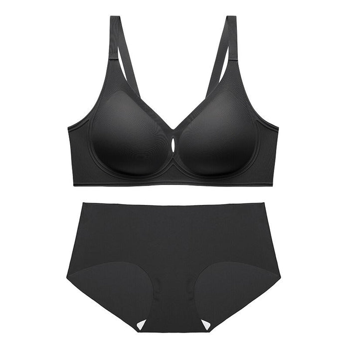 Color-Black Suit-Seamless Underwear 3D Flocking Silicone Jelly Soft Support Wireless Thin Comfortable Bra Set-Fancey Boutique