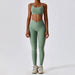 Color-'-1 Bra Trousers Basil Green-Thread Abdominal Shaping High Waist Beauty Back Yoga Suit Quick Drying Push up Hip Raise Skinny Workout Exercise Outfit-Fancey Boutique