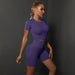 Color-Short Sleeve Shorts Suit-Deep Purple-Summer Seamless Peach Hip Solid Color High Elastic Yoga Short Sleeve Shorts Suit Running Sports Fitness Two Piece Suit-Fancey Boutique