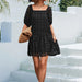 Color-Spring Summer Popular Lantern Sleeve Jacquard Fur Ball Square Collar Pocket Dress-Fancey Boutique