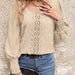 Color-Apricot-Women Round Neck Puff Sleeve Big Polka Dot Stitching Lace Smocking Shirt-Fancey Boutique