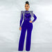 Color-Sexy Casual Slim Fit Turtleneck See Through Rhinestone Tassel Jumpsuit Women-Fancey Boutique