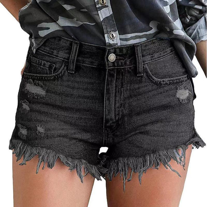 Color-Supply Ripped Tassel Denim Shorts Women-Fancey Boutique