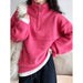 Color-Half Turtleneck Zipper Sweater for Women Thickened Autumn Winter Lazy Loose Pink Sweater-Fancey Boutique