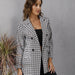 Color-Fall Blazer Women Clothing Houndstooth Collared Long Sleeve Coat-Fancey Boutique