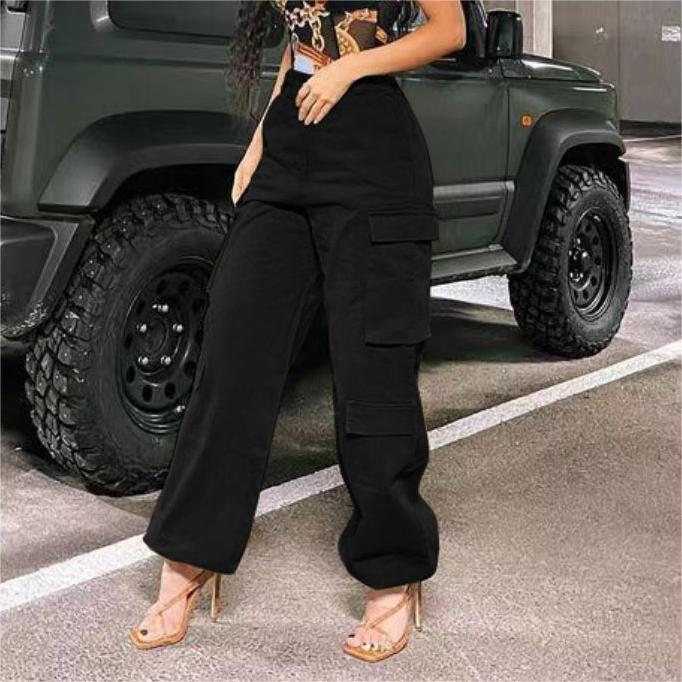 Color-High Street Women Pants Trendy Cargo Pants Multi Pocket Trousers Loose Street Straight Leg Ankle Banded Pants-Fancey Boutique