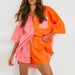 Color-Pink and Orange-Spring Summer Casual Set Women Color Matching Super plus Size Half Length Sleeve Shirt Top Elastic Waist Shorts Two Piece Set-Fancey Boutique
