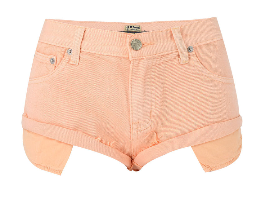 Color-Orange-Women Clothing Low Waist Denim Shorts Decadent Loose Non-Elastic Curling Exposure Pocket Beach Pants Macaron Pink-Fancey Boutique