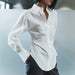 Color-Autumn Pure Cotton All-Matching Long Sleeve Collared Women Shirt Casual Waist Tight Slimming Slim Fit White Shirt-Fancey Boutique