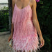 Color-Pink-Tassel Sequ Feather Stitching Dress-Fancey Boutique