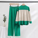 Color-Green-Autumn Winter Comfort Casual Contrast Color Suit Knitted Sweater Wide Leg Pants Office Two Piece Women Clothing-Fancey Boutique