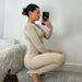 Color-Popular Sexy Tight Sweater Trousers Fashionable All Match Striped Knitted Long Sleeve Jumpsuit Women-Fancey Boutique