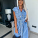 Color-Women Clothing Casual Polo Collar Sleeveless Clinch Open Chest Waist Controlled Lace Up Denim Dress-Fancey Boutique