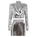 Color-Silver-Metallic Coated fabric Goods Personality Bling Bling Shiny Sequ Short Suit Mid Length Skirt Set Two Piece Set-Fancey Boutique