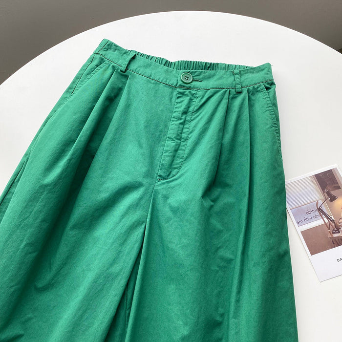Color-Green-Cropped Casual Pants Korean High Waist Elastic Banana Pants Women Spring Thin Slimming Harem Pants-Fancey Boutique