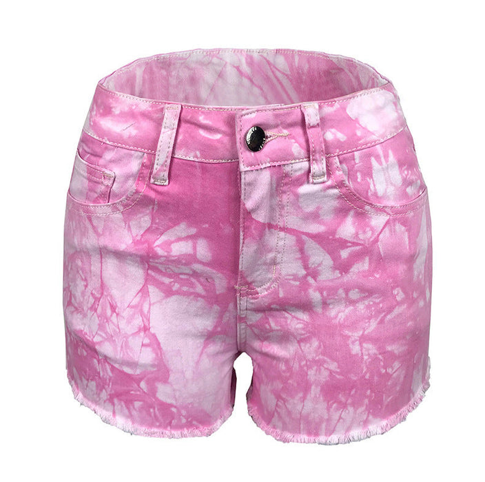 Color-Stretch Hole Women Denim Shorts-Fancey Boutique