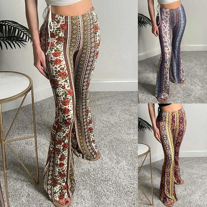Color-Women Clothing Printed Boho Slightly Flared Leggings-Fancey Boutique