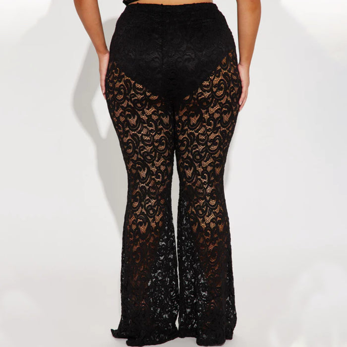 Color-Summer Women Clothing Sexy See through Lace Women Trousers Bell Bottom Pants-Fancey Boutique
