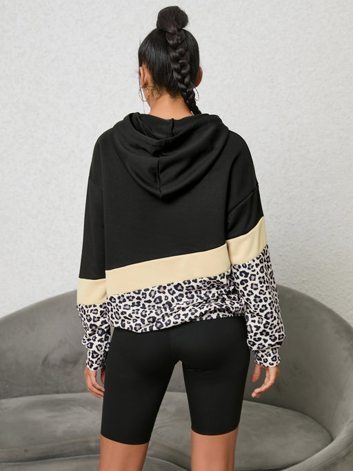 Color-Autumn Winter Popular Leopard Print Three Color Stitching Hooded Long-Sleeved Sweater Women-Fancey Boutique