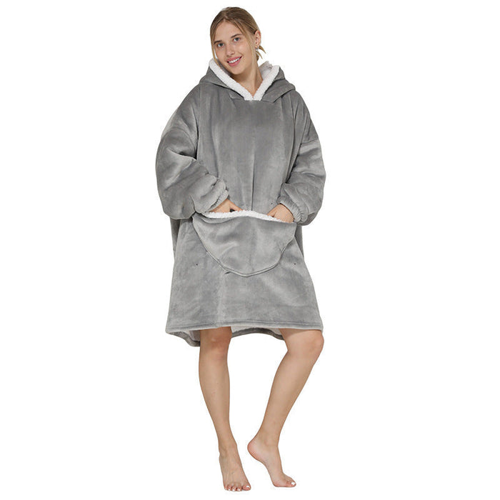 Color-Light Gray Adult Cold-Proof Clothes-Pajamas Thickened Double-Layer Lazy Can Wear Lazy Blanket Super Soft Lazy Hooded Pajamas Double-Layer Lazy Sweater-Fancey Boutique