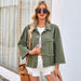Color-Spring Women Clothing Washed Loose Army Green Denim Coat Top-Fancey Boutique