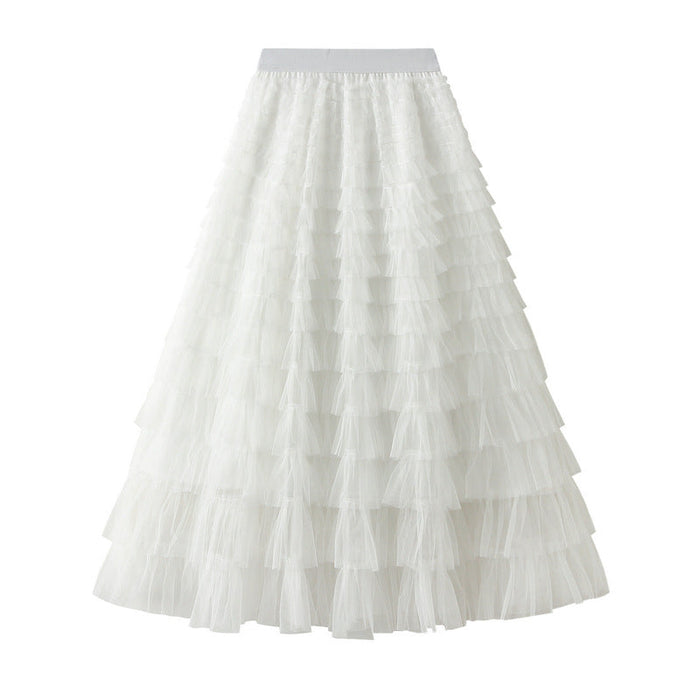 Color-White-Mesh Tiered Skirt Women Spring Autumn Dress Fairy White Yarn Skirt Pleated-Fancey Boutique