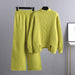 Color-Green-Autumn Winter Slimming Knitted Suit Women Thickened Loose Turtleneck Sweater Wide Leg Pants Two Piece Suit-Fancey Boutique