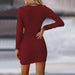 Color-Women Clothing Autumn Winter Knitted Long Sleeved Hip Office round Neck Dress-Fancey Boutique