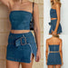 Color-Summer Denim Suit Denim Tank-Top Sexy Sexy Slit Skirt-Fancey Boutique