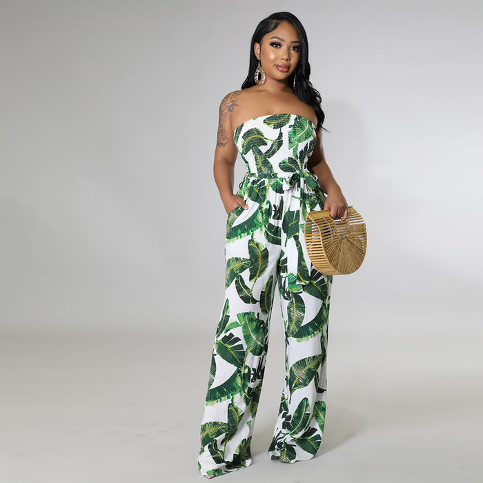 Color-Sexy Bandeau Strap Printing Wide Leg Jumpsuit Plus Size-Fancey Boutique