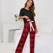 Color-Solid Color round Neck T Printed Checks Women Casual Suit Homewear Pajamas Women-Fancey Boutique