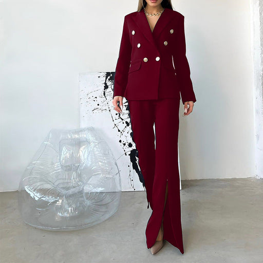 Color-Red-Women Clothing Spring Autumn Long Sleeve Suit Business Work Pant Two-Piece Set-Fancey Boutique