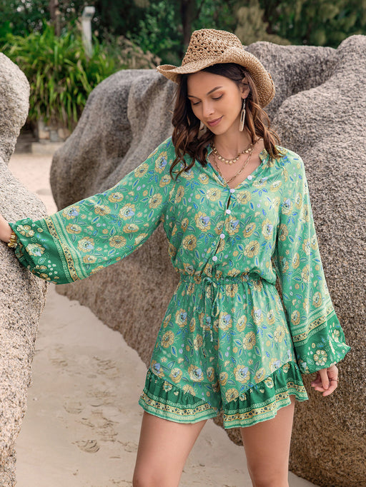 Color-Green Printing Waist Vacation Jumpsuit-Fancey Boutique