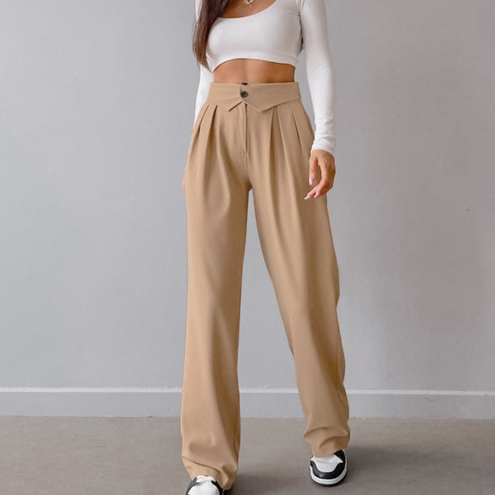 Color-Summer Women Clothing Design Pleated High Waist Straight Casual Pants Women French Office Draped Work Pant-Fancey Boutique